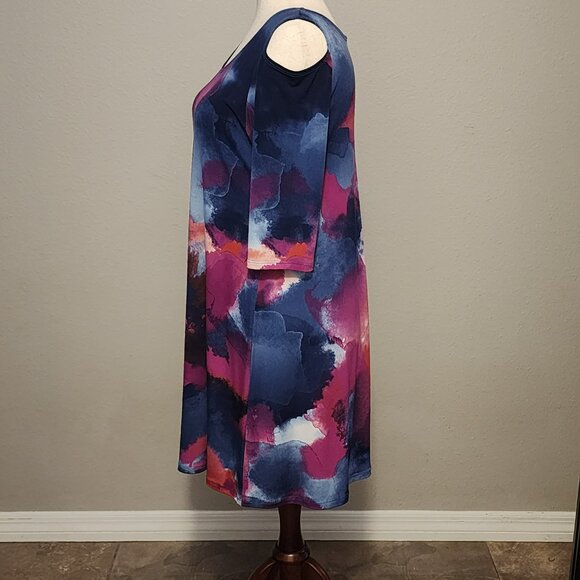 Open Shoulder Dress by Clara Sun Woo, Blue and Pink Watercolor Print, Large 14 - Picture 3 of 5